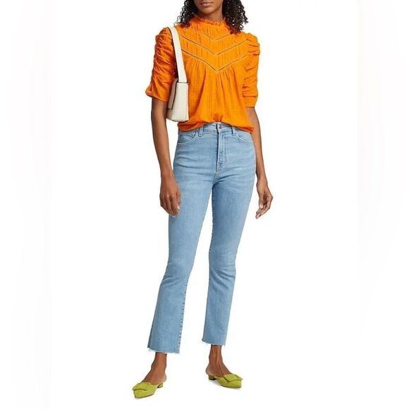 NWT Veronica Beard Frasier 100% Cotton Hot Orange Blouse Lace Size 2 - Picture 7 of 16